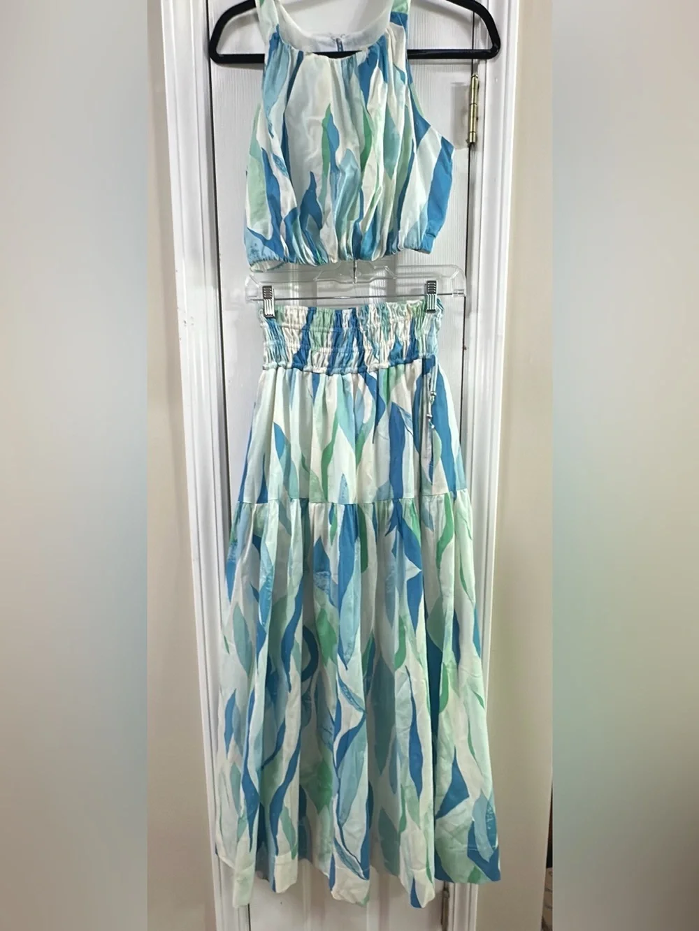 Elan Blue & Green Watercolor Stripe Maxi Skirt (mix33) - Picture 2 of 9